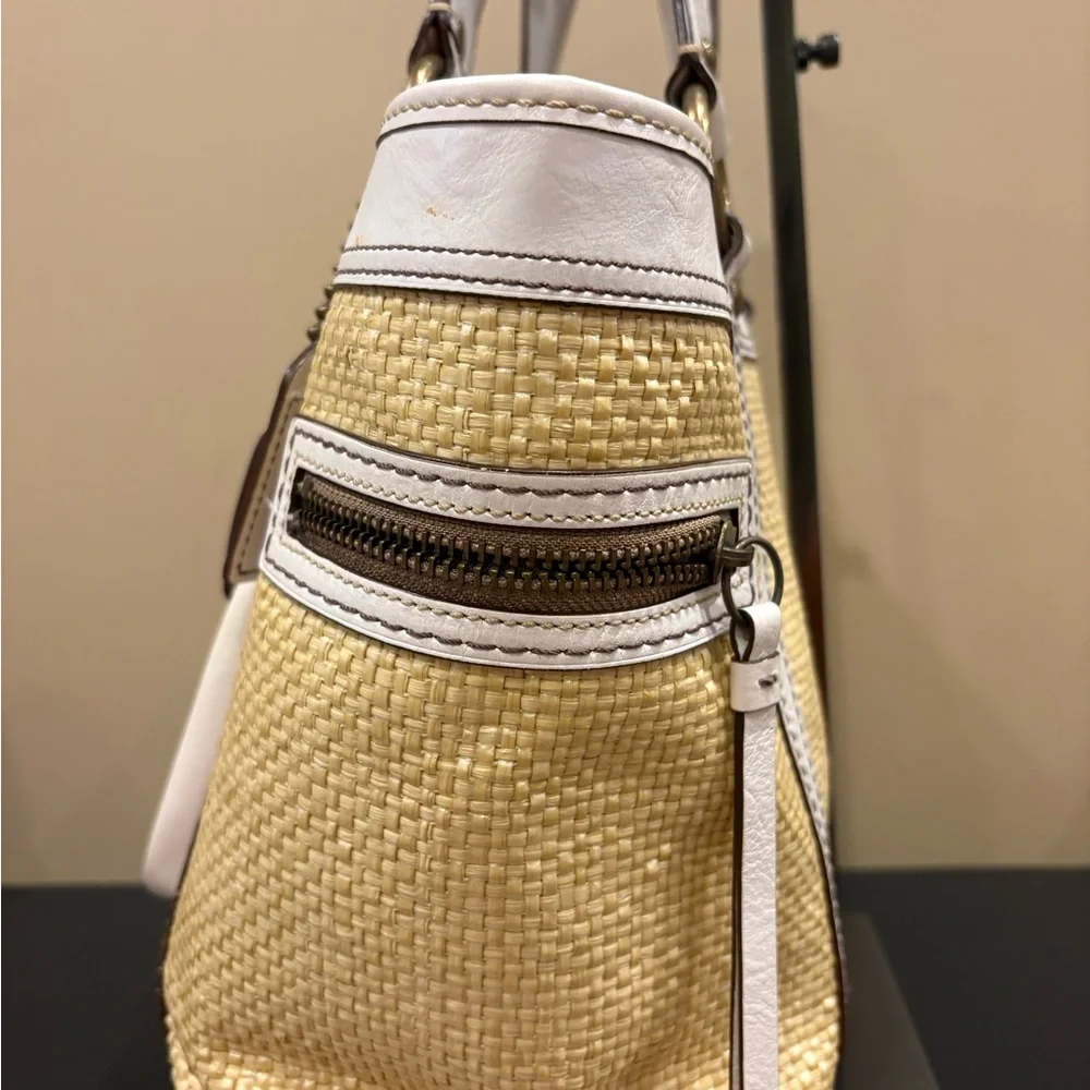 Coach Y2K Legacy Straw and Leather Tote Bag.